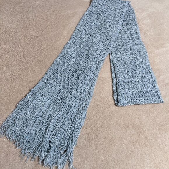 Artisan Made Women's Hand Knitted Oblong Silvery/Grey Scarf with Sequin Accents - Picture 7 of 12